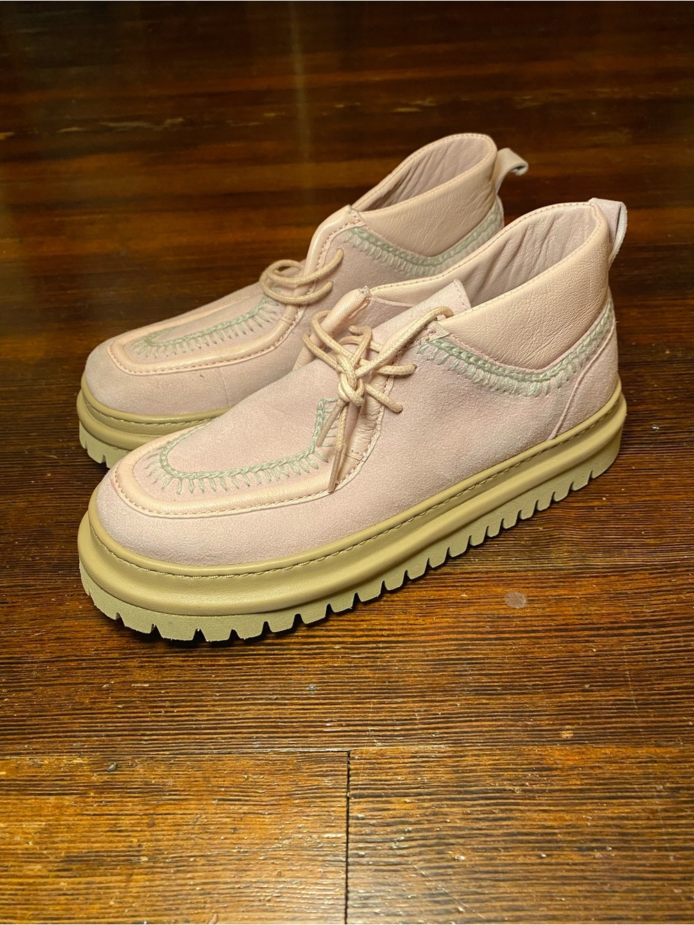 EUC Laidback London LUCA EVA Crochet Pale Pink Lace Up Handmade Leather Shoes
